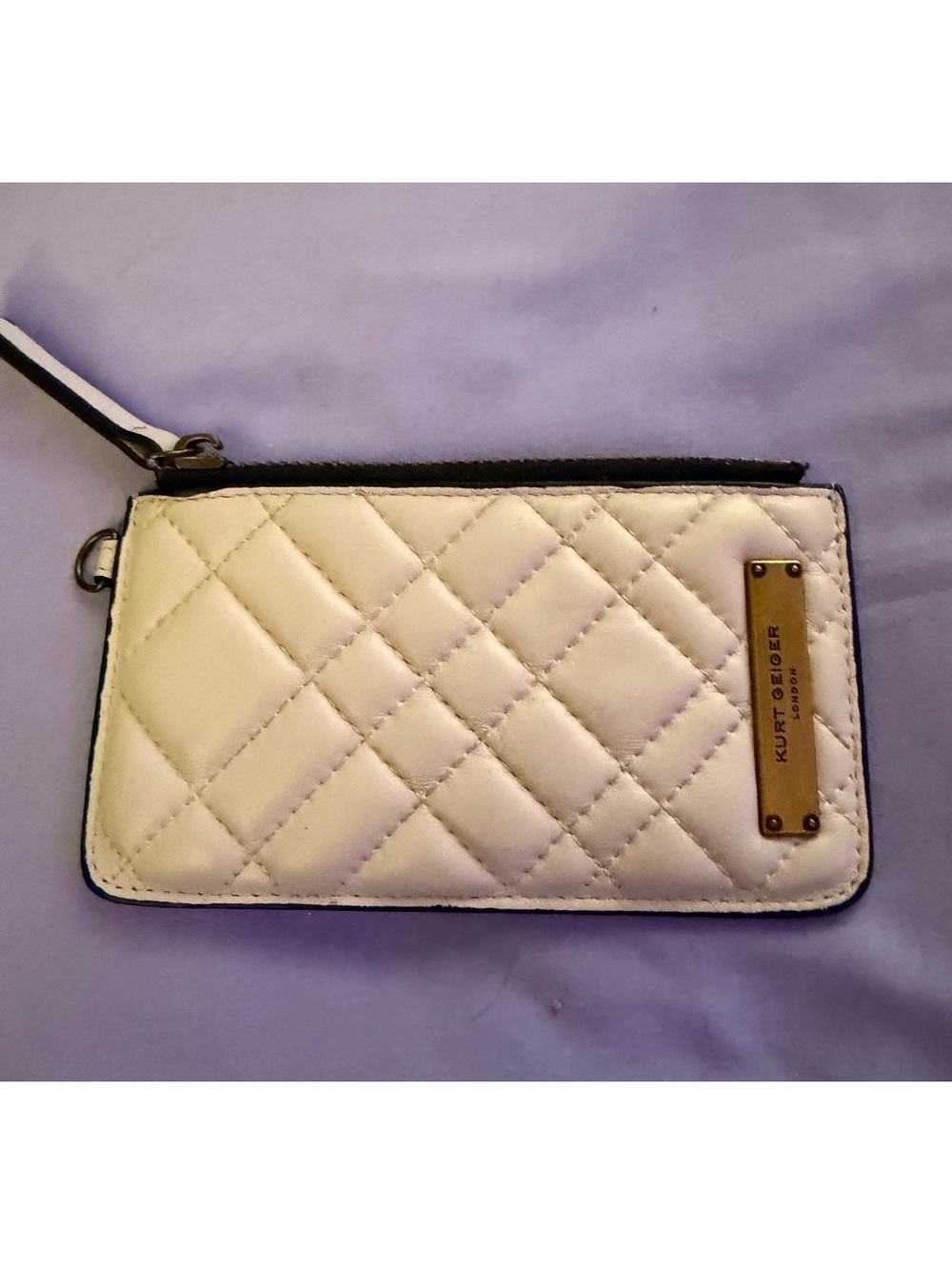 Kurt Geiger London Quilted White Leather Zip Card Holder Wallet EUC